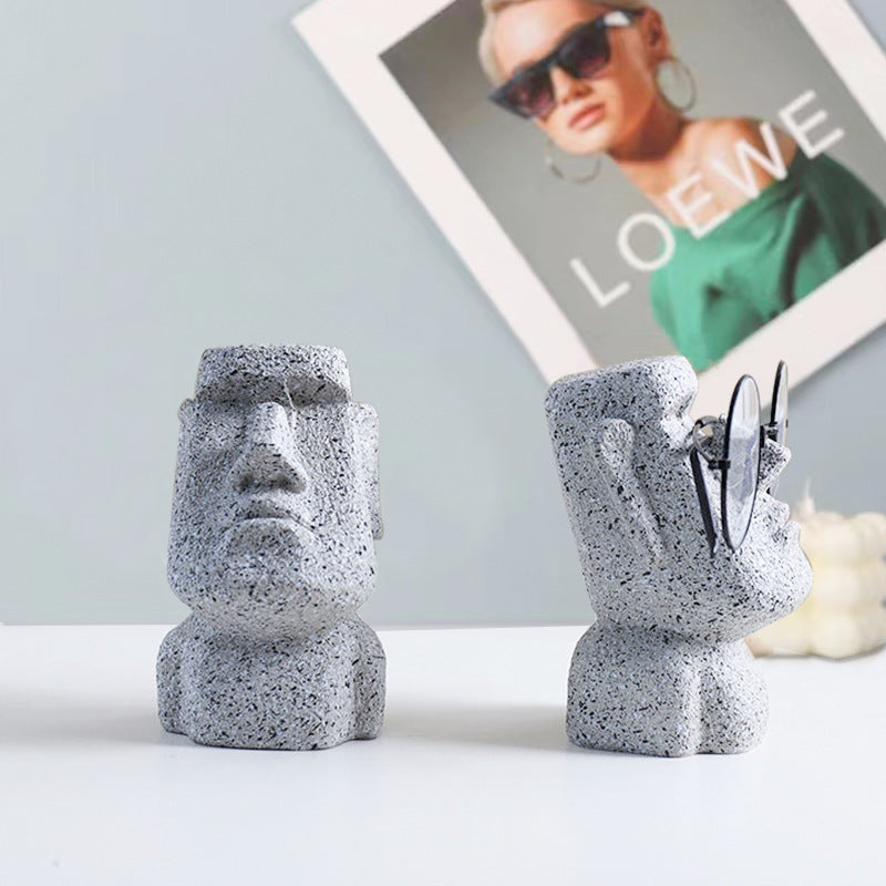 StoneFace™|ユニーク眼鏡スタンド モアイ風オブジェ