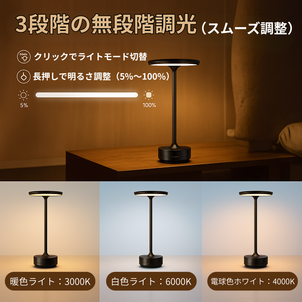 ZenGlowライト™|充電式ミニマルテーブルランプ